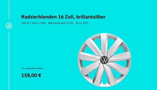 139 VW Radzierblenden 16 Zoll Brilliant Silber Volkswagen Autohaus Mura